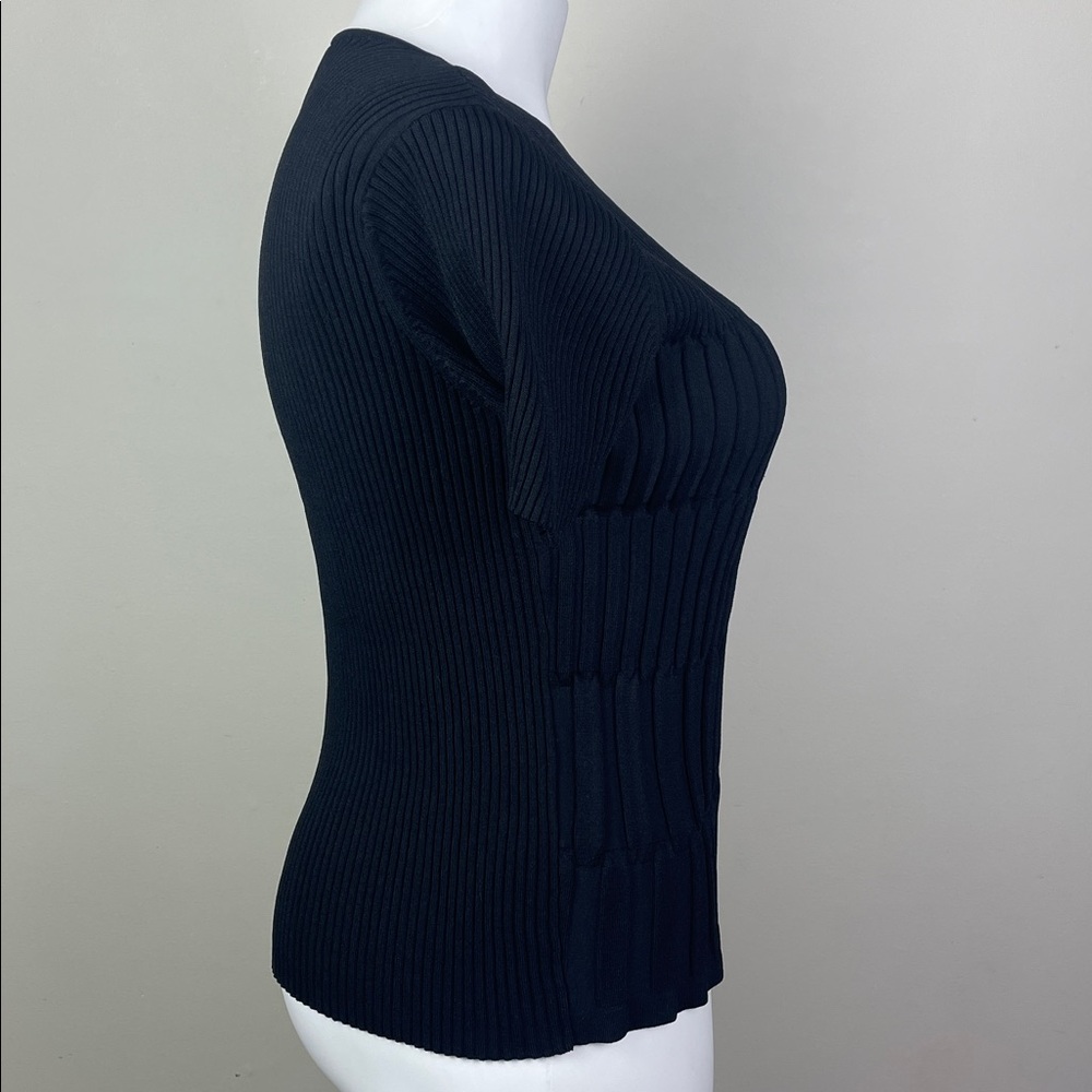Anne Klein Ribbed Top Funky Texture Black - Picture 5 of 7